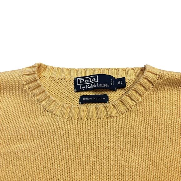 Vintage Polo Ralph Lauren Sweater Mens XL Yellow Crew Neck Knit Pima Cotton 90s - Picture 2 of 6